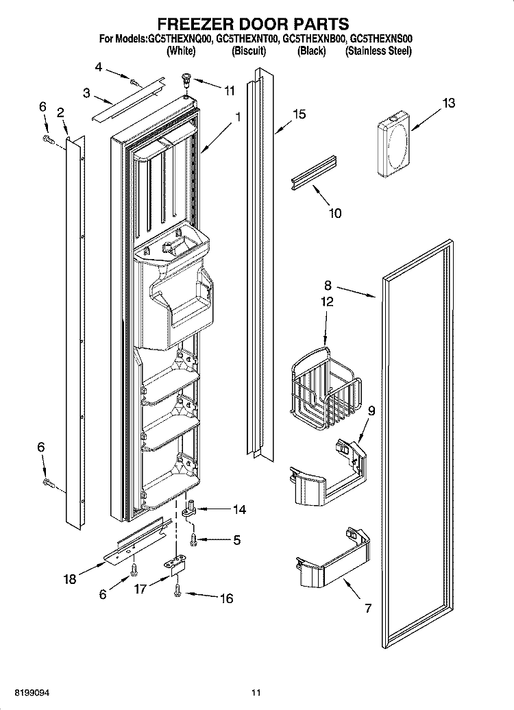FREEZER DOOR PARTS Diagram and Parts List for GC5THEXNT00  Whirlpool Refrigerator