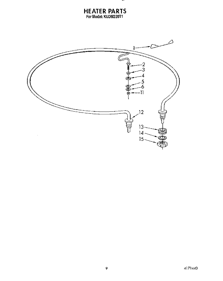 HEATER Diagram and Parts List for KUDM220T1  KitchenAid Dishwasher