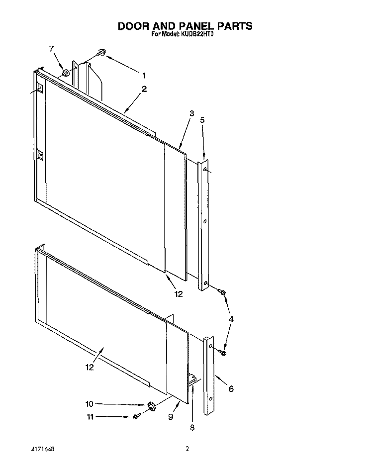 DOOR AND PANEL Diagram and Parts List for KUDB22HT0  KitchenAid Dishwasher