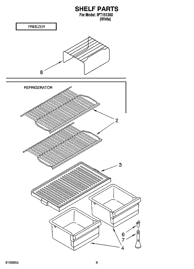 SHELF PARTS, OPTIONAL PARTS Diagram and Parts List for IPT151300  Inglis Refrigerator