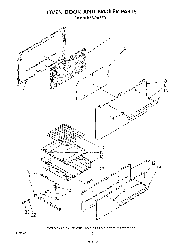 OVEN DOOR AND BROILER Diagram and Parts List for SF3040SRW1  Whirlpool Range