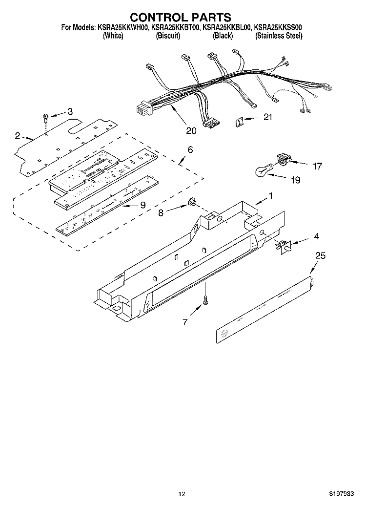 CONTROL Diagram and Parts List for KSRA25KKWH00  KitchenAid Refrigerator