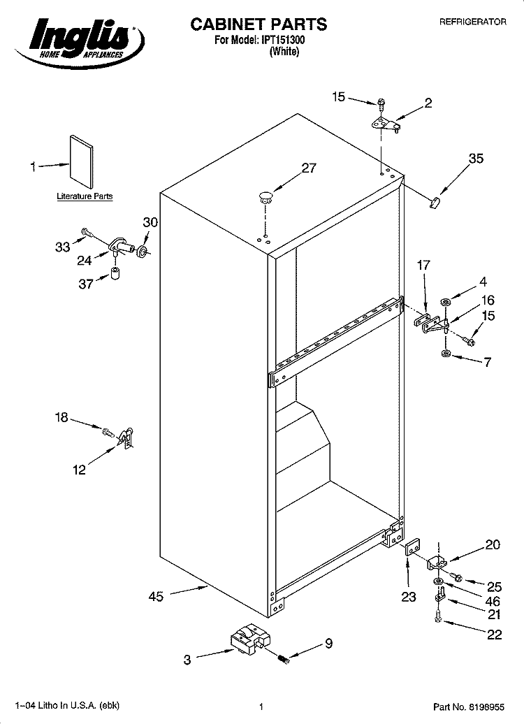 CABINET PARTS Diagram and Parts List for IPT151300  Inglis Refrigerator