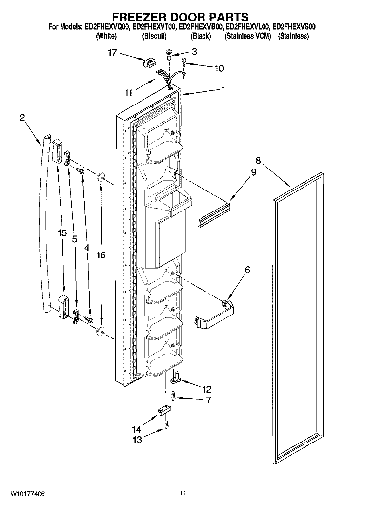 FREEZER DOOR PARTS Diagram and Parts List for ED2FHEXVB00  Whirlpool Refrigerator