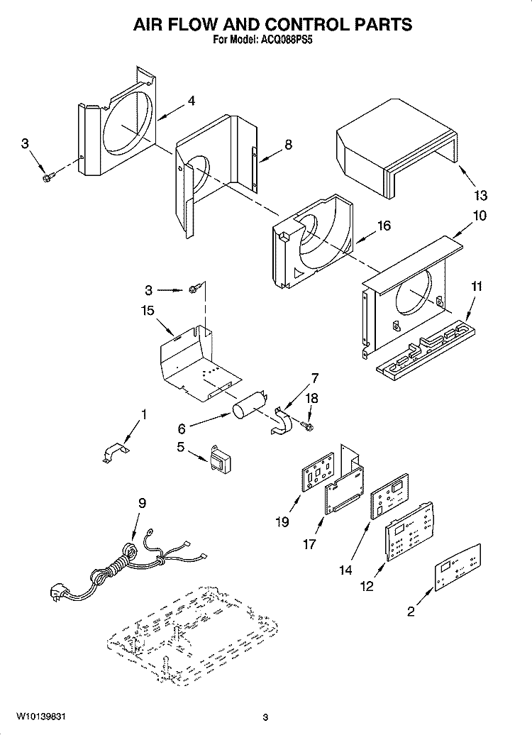 AIR FLOW AND CONTROL PARTS Diagram and Parts List for ACQ088PS5  Whirlpool Air Conditioner