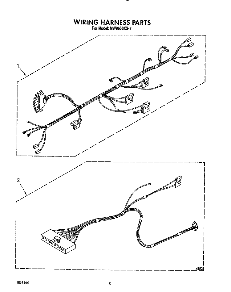 WIRING HARNESS Diagram and Parts List for MW8650XS7  Whirlpool Microwave