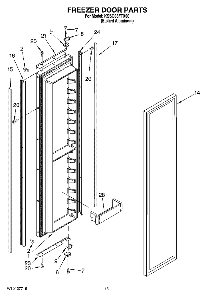 FREEZER DOOR PARTS Diagram and Parts List for KSSO36FTX00  KitchenAid Refrigerator
