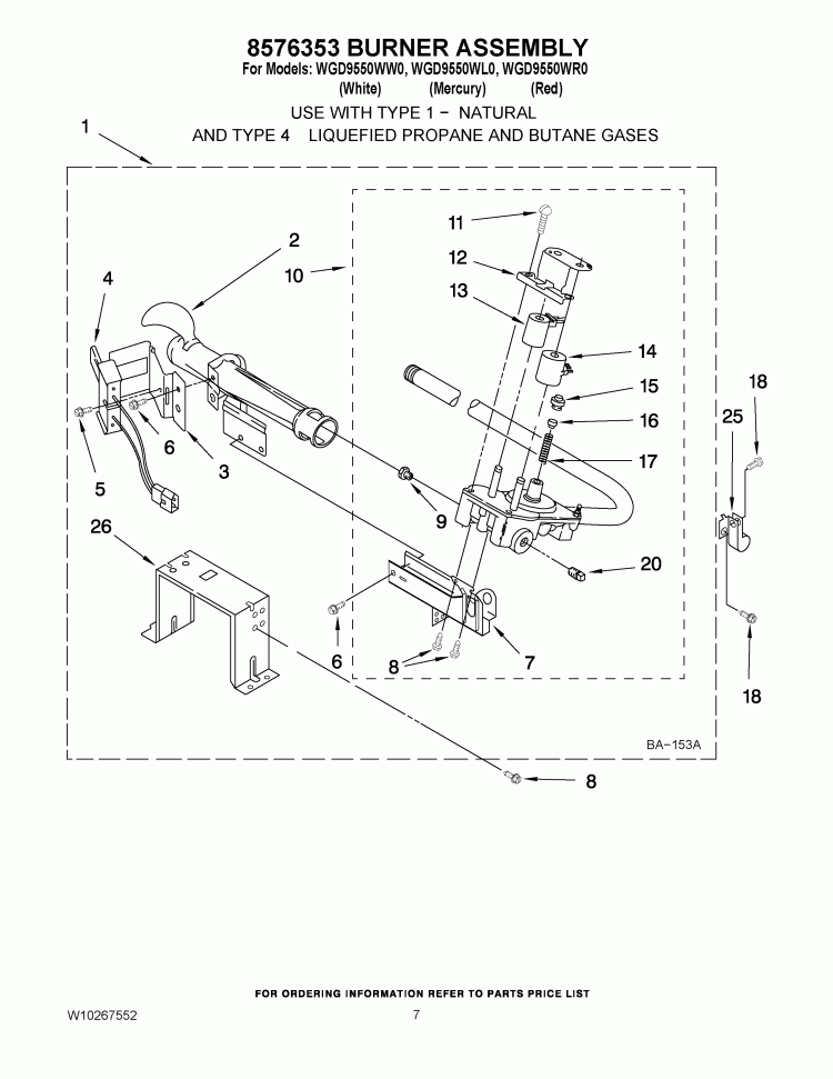 8576353 BURNER ASSEMBLY Diagram and Parts List for WGD9550WR0  Whirlpool Dryer