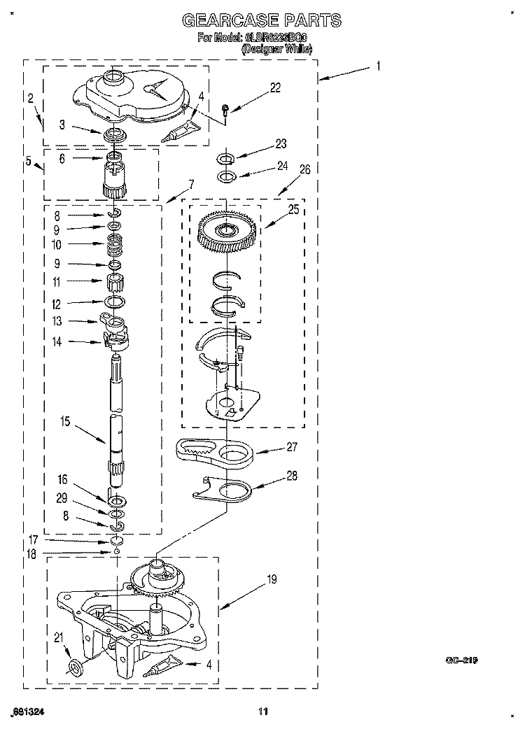 GEARCASE Diagram and Parts List for 6LBR6233BQ0  Whirlpool Washer