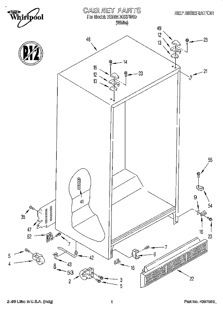 CABINET Diagram and Parts List for 7ED25DQXFW00  Whirlpool Refrigerator