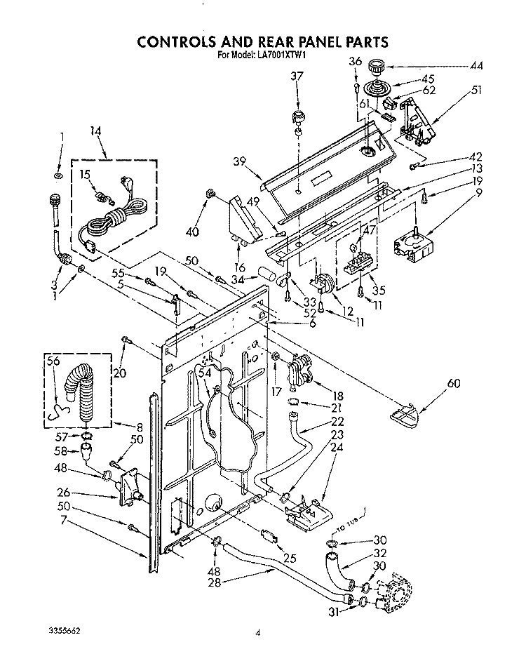 CONTROLS AND REAR PANEL Diagram and Parts List for LA7001XTF1  Whirlpool Washer
