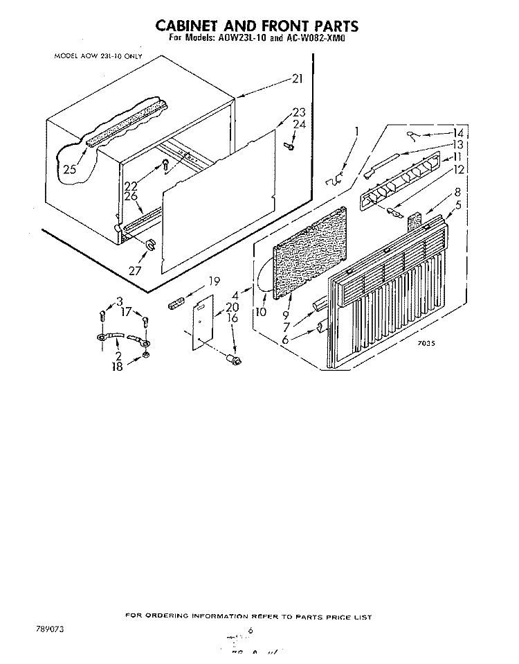 SECTION Diagram and Parts List for ACW082XM0  Whirlpool Air Conditioner