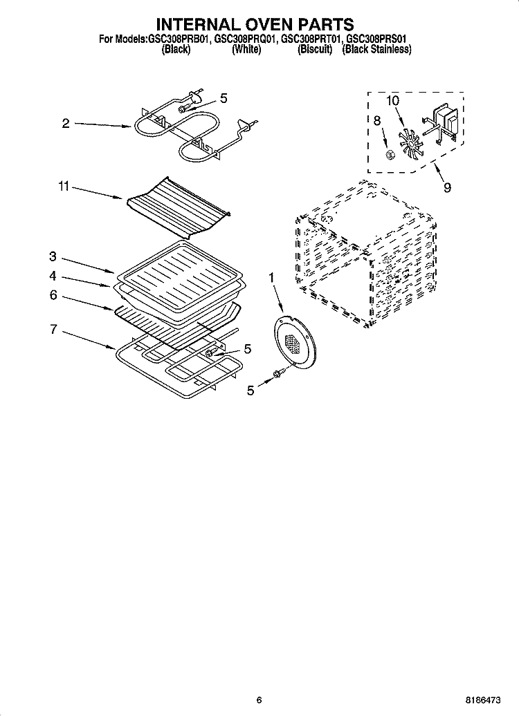 INTERNAL OVEN PARTS Diagram and Parts List for GSC308PRB01  Whirlpool Microwave Oven Combo