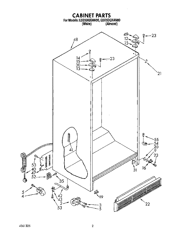CABINET Diagram and Parts List for ED25DQXAW00  Whirlpool Refrigerator
