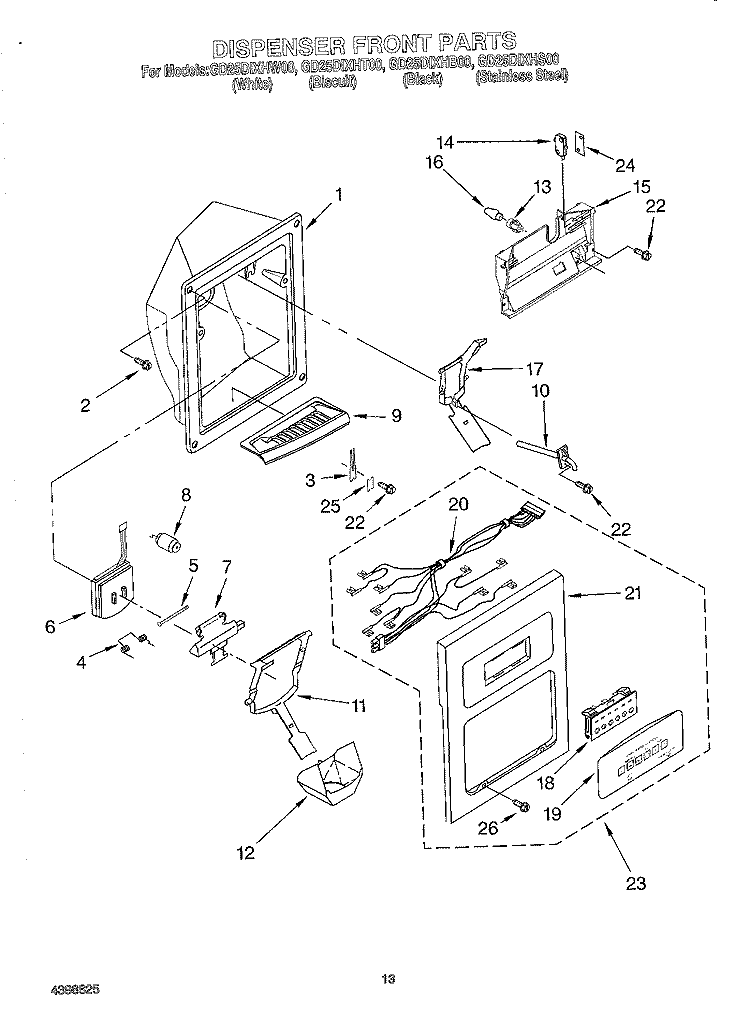 DISPENSER FRONT Diagram and Parts List for GD25DIXHT00  Whirlpool Refrigerator