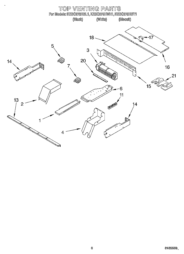 TOP VENTING Diagram and Parts List for KEBC278HBL1  KitchenAid Wall Oven