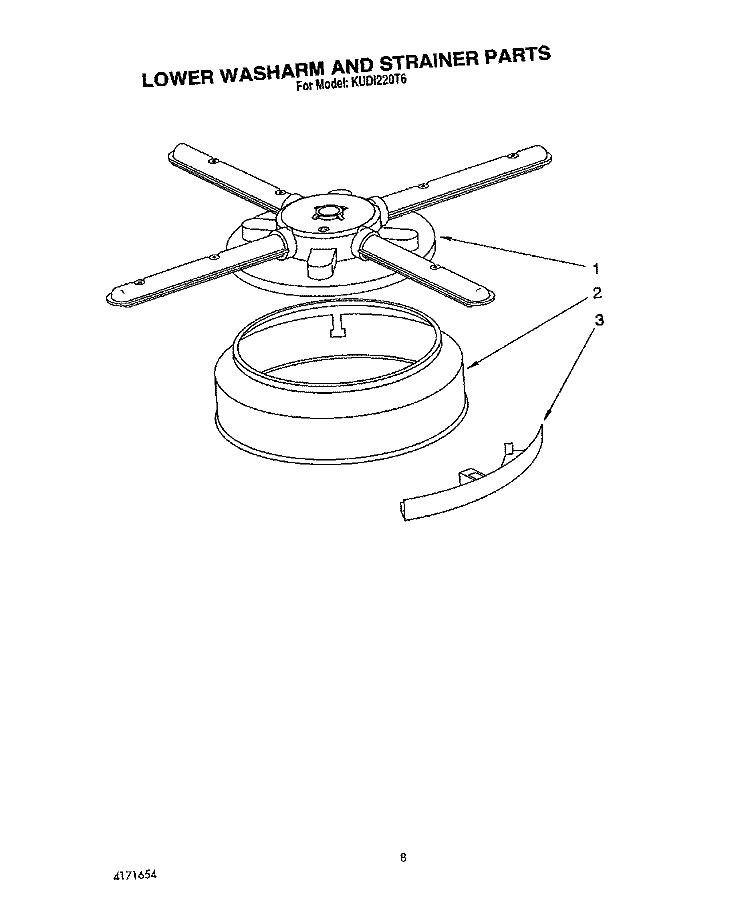 LOWER WASHARM AND STRAINER Diagram and Parts List for KUDI220T6  KitchenAid Dishwasher