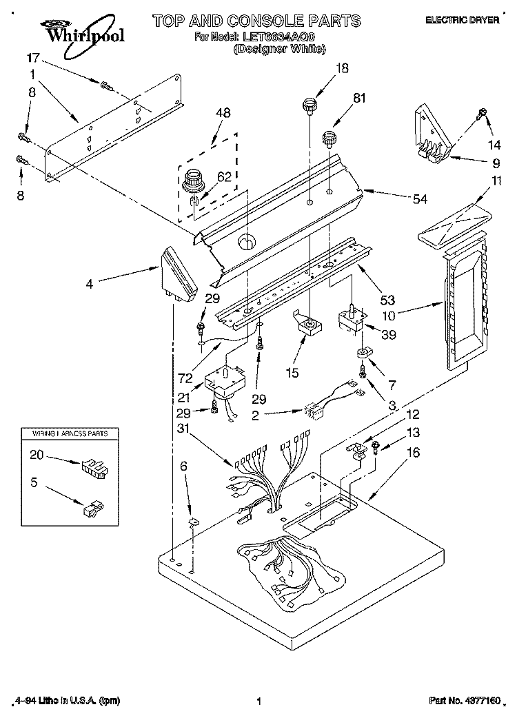 SECTION Diagram and Parts List for LET6634AQ0  Whirlpool Dryer
