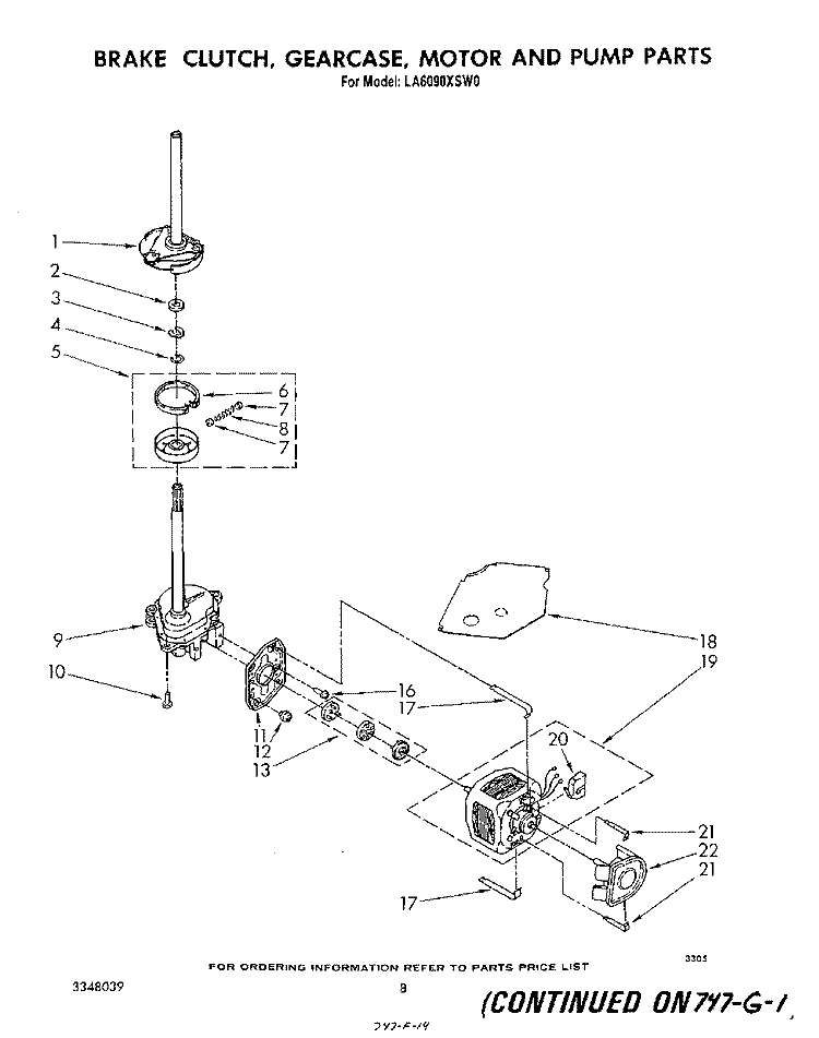 BRAKE, CLUTCH, GEARCASE, MOTOR AND PUMP Diagram and Parts List for LA6090XSW0  Whirlpool Washer