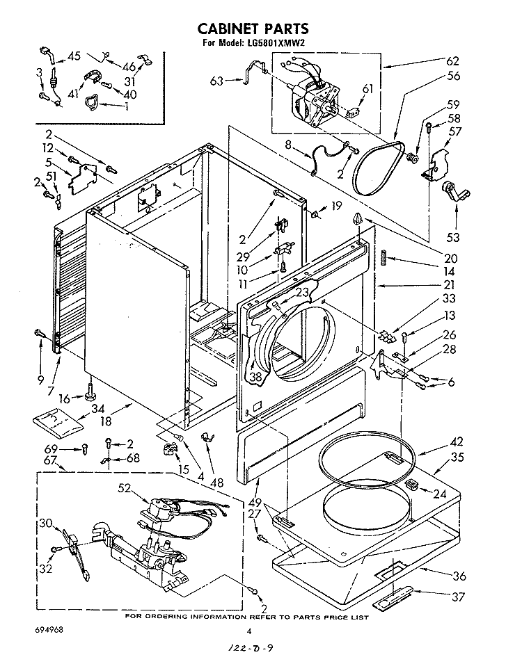 CABINET Diagram and Parts List for LG5801XMW2  Whirlpool Dryer