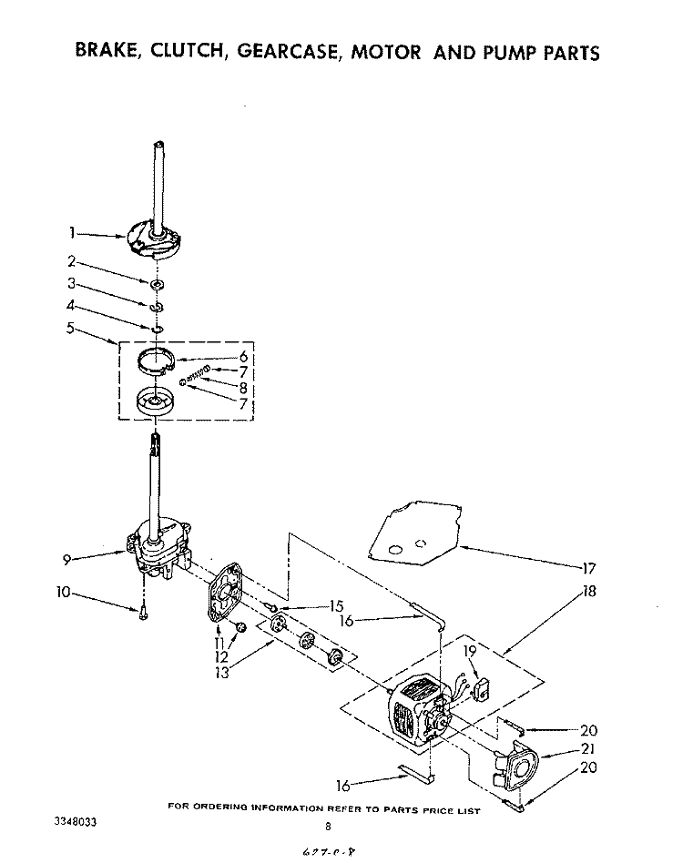 BRAKE, CLUTCH, GEARCASE, MOTOR AND PUMP Diagram and Parts List for LA5430XSW0  Whirlpool Washer