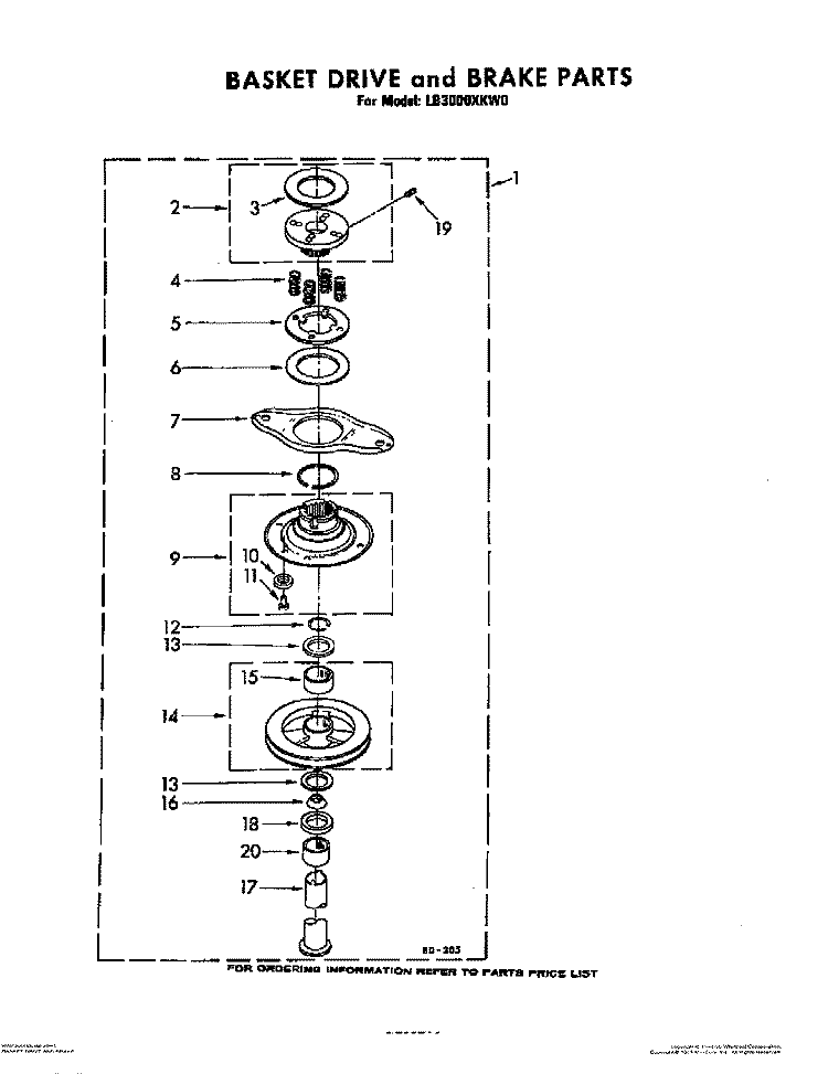 BASKET DRIVE AND BRAKE Diagram and Parts List for LB3000XKW0  Whirlpool Washer