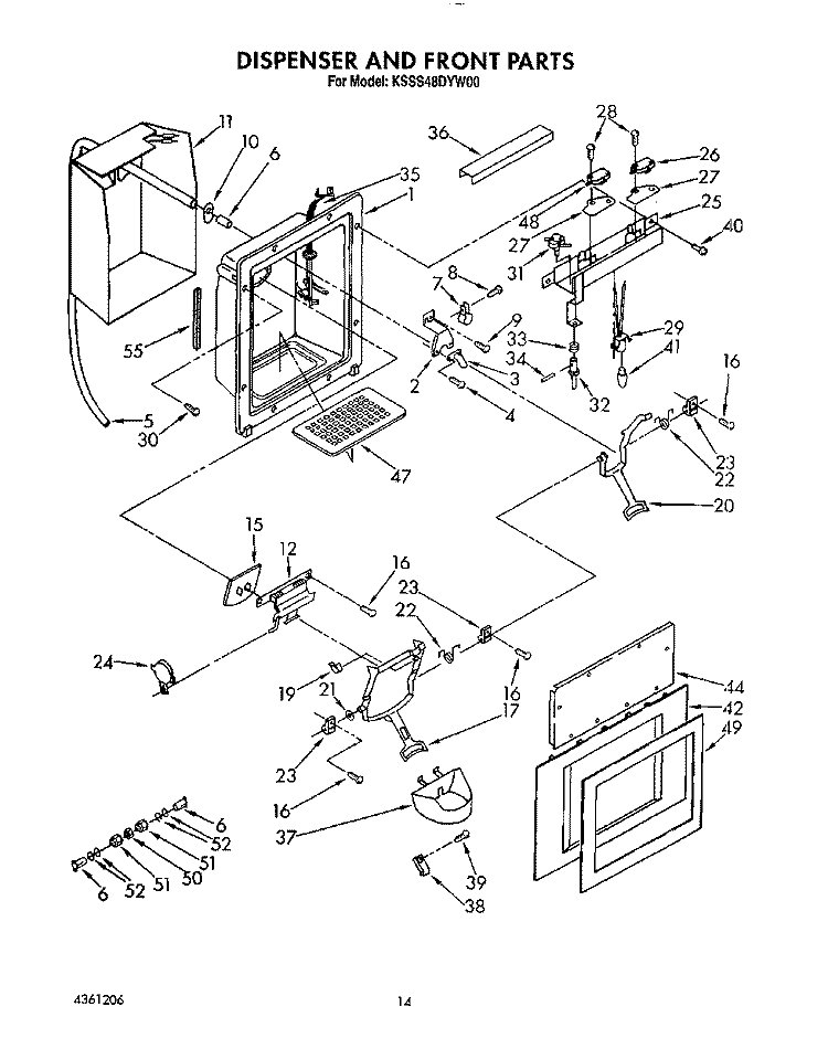 DISPENSER AND FRONT Diagram and Parts List for KSSS48DYW00  KitchenAid Refrigerator