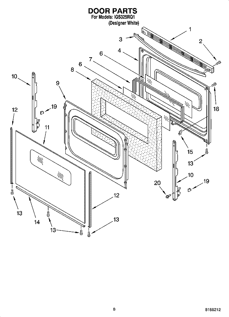 DOOR PARTS, OPTIONAL PARTS Diagram and Parts List for IGS325RQ1  Inglis Range