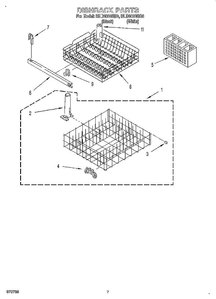 DISHRACK Diagram and Parts List for RUD5000HB0  Roper Dishwasher