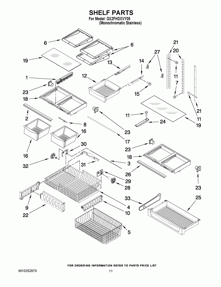 SHELF PARTS Diagram and Parts List for GX2FHDXVY05  Whirlpool Refrigerator