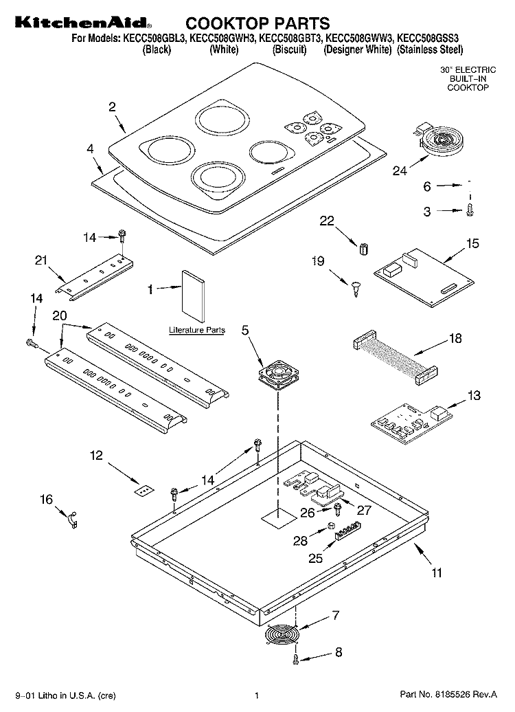 SECTION Diagram and Parts List for KECC508GSS3  KitchenAid Cooktop
