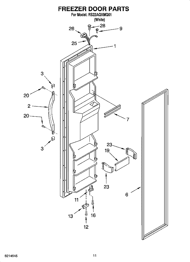 FREEZER DOOR PARTS Diagram and Parts List for RS22AQXMQ01  Roper Refrigerator