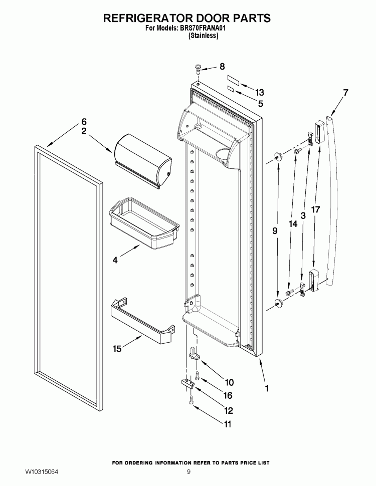 REFRIGERATOR DOOR PARTS Diagram and Parts List for BRS70FRANA01  Whirlpool Refrigerator