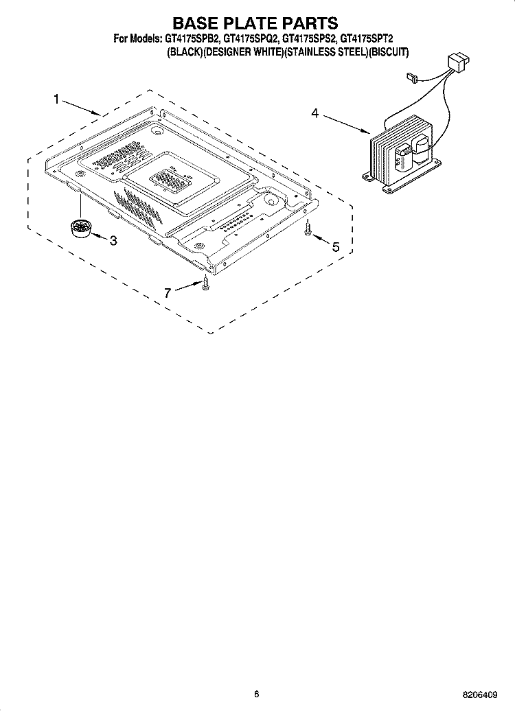 BASE PLATE PARTS Diagram and Parts List for GT4175SPB2  Whirlpool Microwave