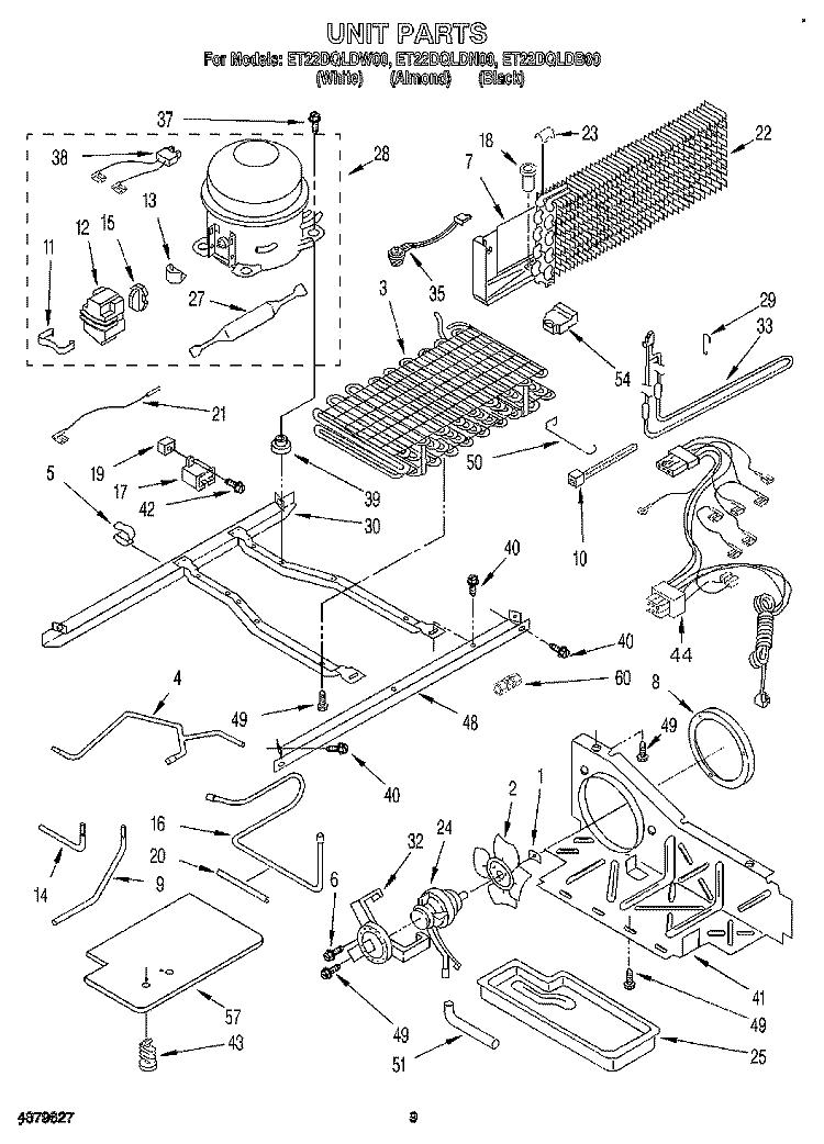UNIT Diagram and Parts List for ET22DQLDB00  Whirlpool Refrigerator
