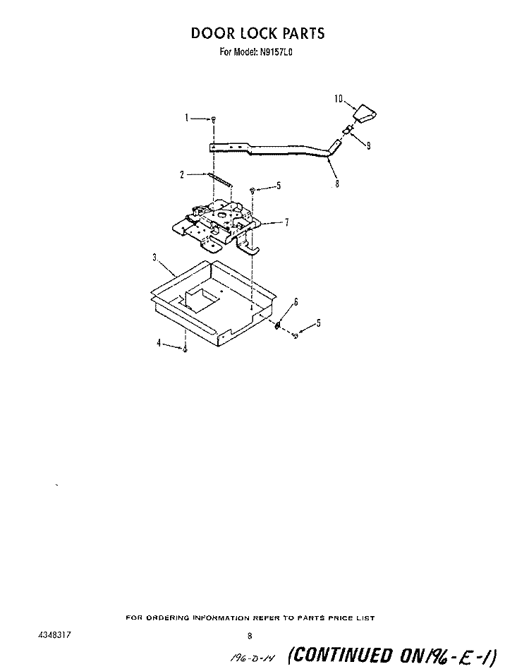 DOOR LOCK Diagram and Parts List for N9157L0  Roper Range