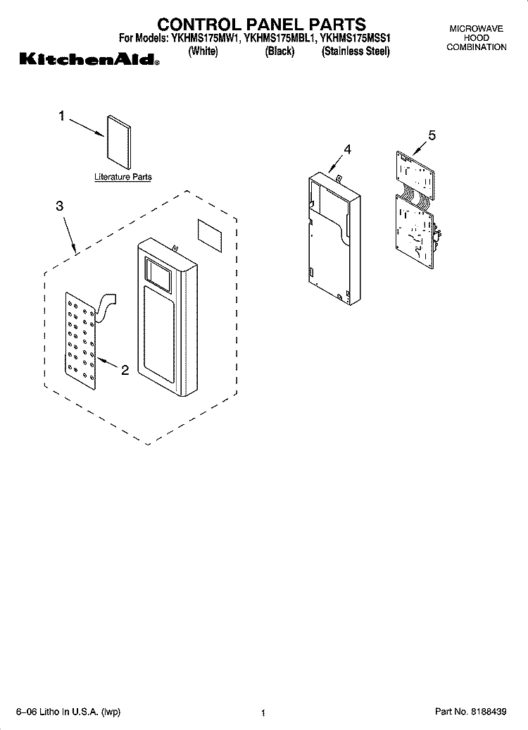CONTROL PANEL PARTS Diagram and Parts List for YKHMS175MBL1  KitchenAid Microwave