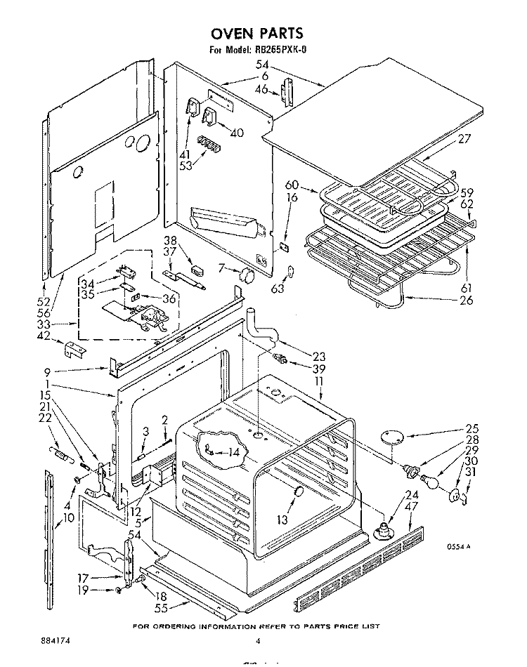 OVEN Diagram and Parts List for RB265PXK0  Whirlpool Wall Oven