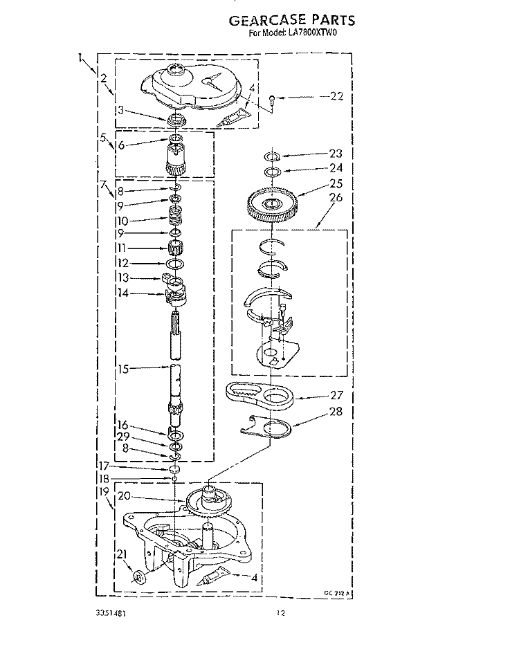 GEARCASE Diagram and Parts List for LA7800XTF0  Whirlpool Washer