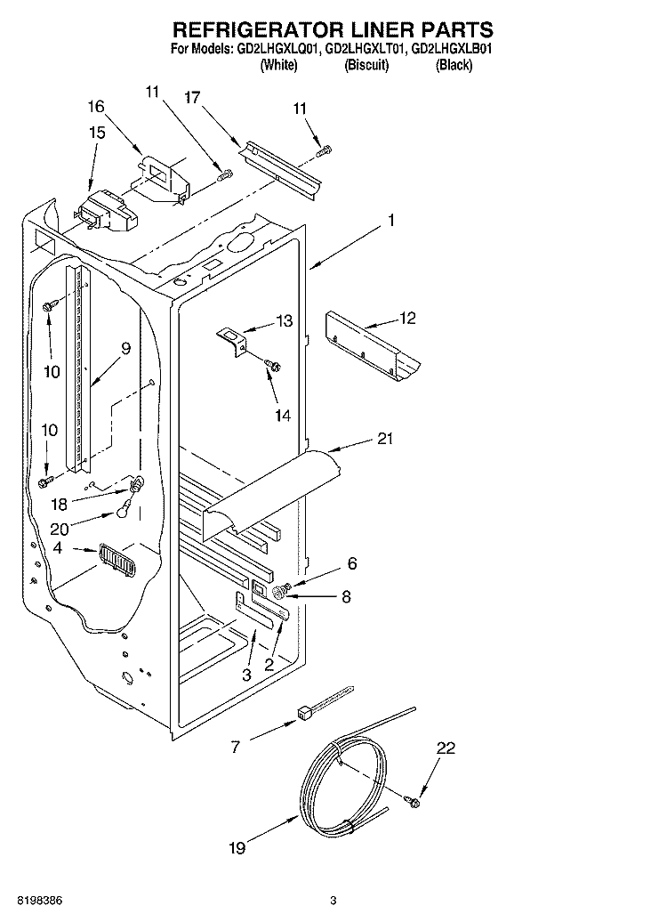 REFRIGERATOR LINER Diagram and Parts List for GD2LHGXLB01  Whirlpool Refrigerator