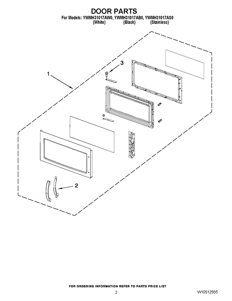 DOOR PARTS Diagram and Parts List for YWMH31017AB0  Whirlpool Microwave
