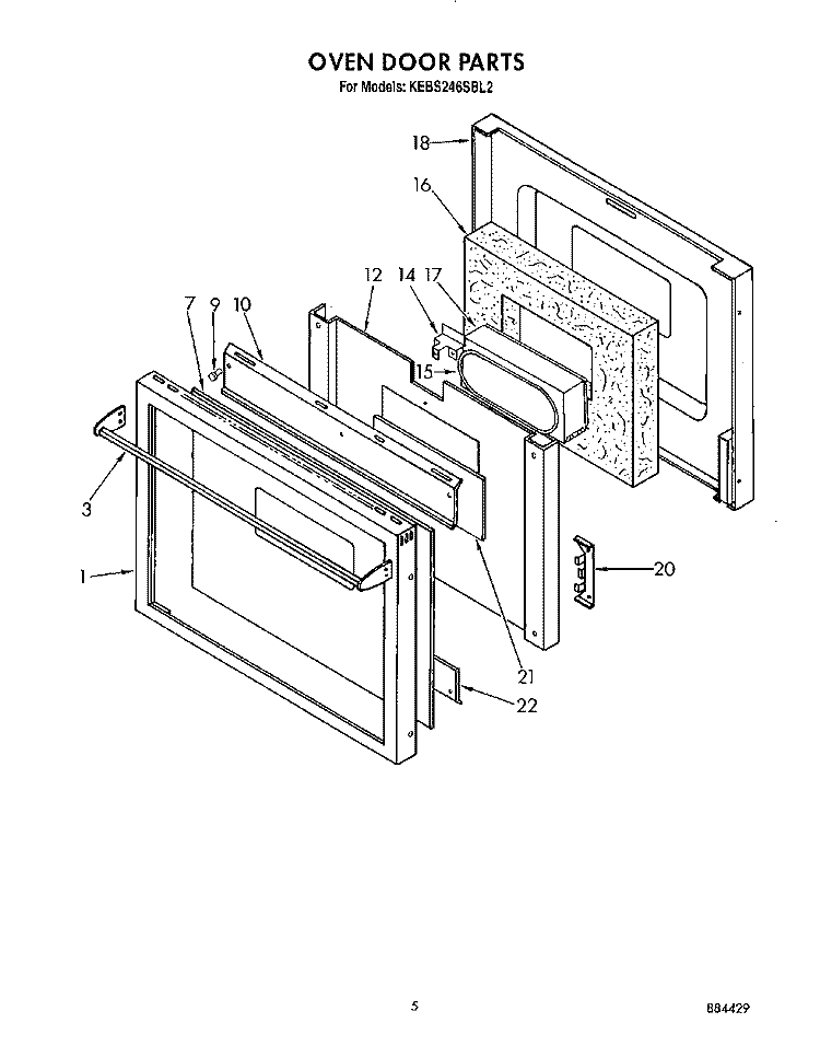 OVEN DOOR Diagram and Parts List for KEBS246SBL2  KitchenAid Wall Oven