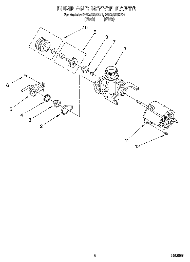 PUMP AND MOTOR Diagram and Parts List for RUD5000HB1  Roper Dishwasher