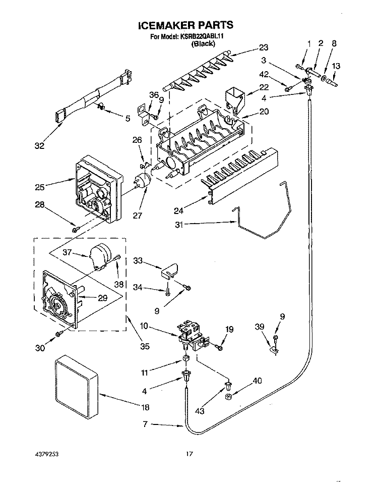 ICEMAKER Diagram and Parts List for KSRB22QABL11  KitchenAid Refrigerator