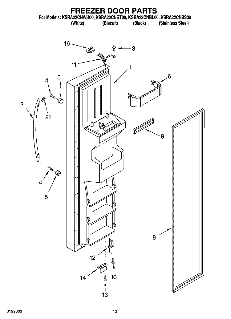 FREEZER DOOR PARTS Diagram and Parts List for KSRA22CNSS00  KitchenAid Refrigerator