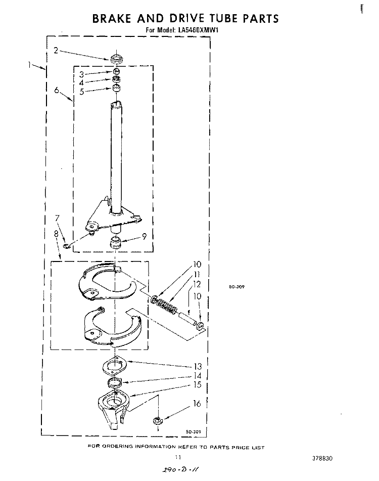 BRAKE AND DRIVE TUBE Diagram and Parts List for LA5460XMW1  Whirlpool Washer