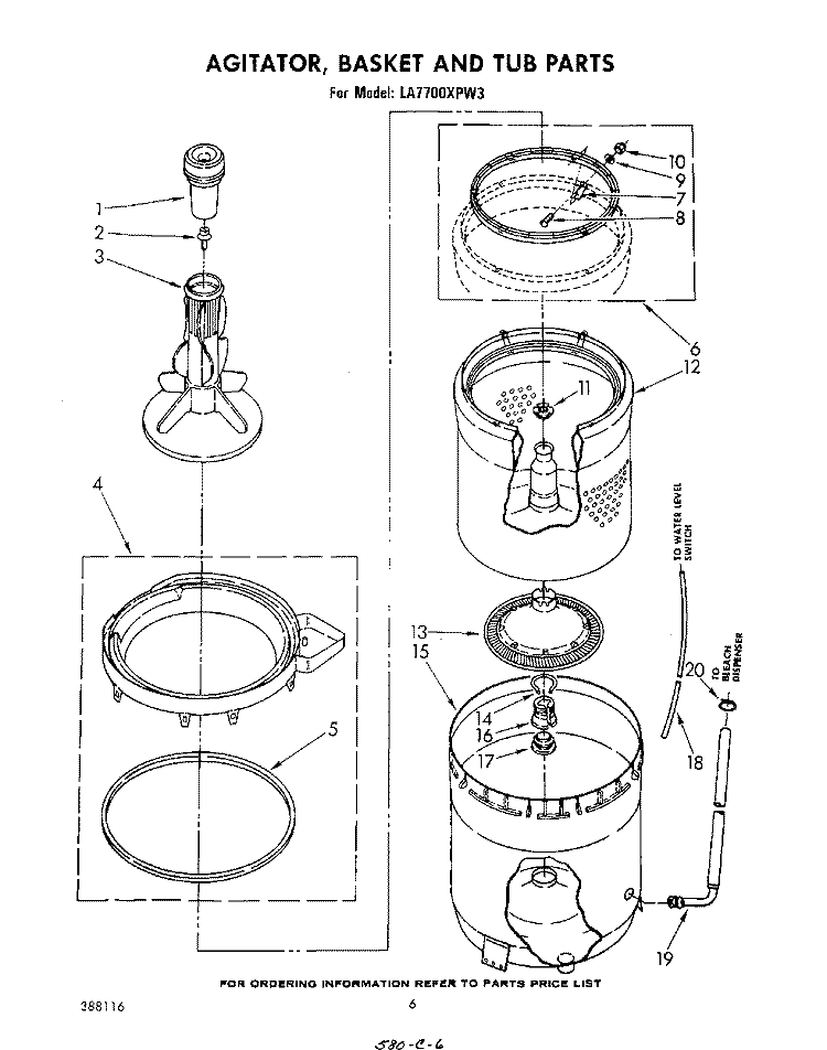 AGITATOR, BASKET AND TUB Diagram and Parts List for LA7700XPW3  Whirlpool Washer