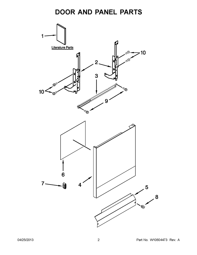 DOOR AND PANEL PARTS Diagram and Parts List for ADB1400PYB2  Whirlpool Dishwasher
