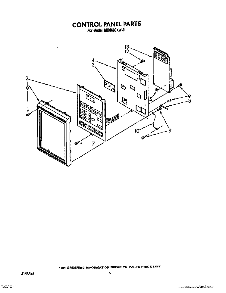 CONTROL PANEL Diagram and Parts List for MH6600XW0  Whirlpool Microwave