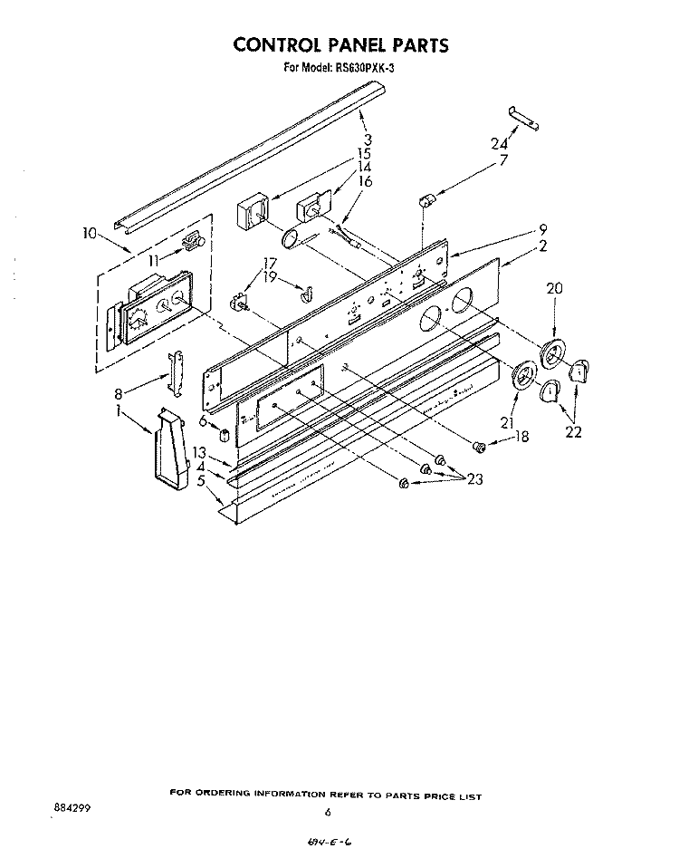 CONTROL PANEL Diagram and Parts List for RS630PXK3  Whirlpool Range